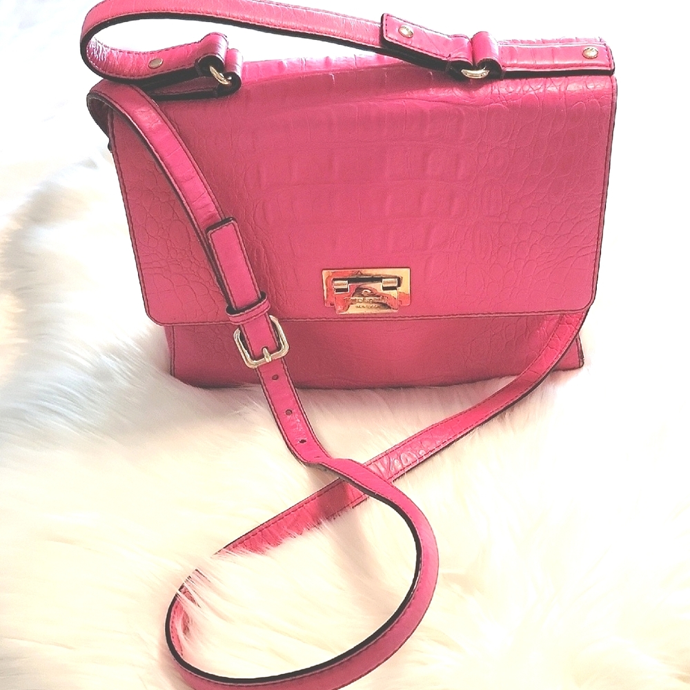 Kate Spade New York Bright Pink Doris Faux Croc-Embossed Leather 3 Way Purse